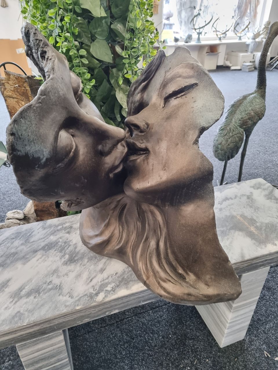 Gartenfigur, Büste Gesicht „Romeo und Julia“, Steinguss in Bronzeoptik – Orig…