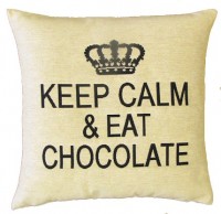 Sequoia Jacquard Kissen Keep calm & eat chocolate white