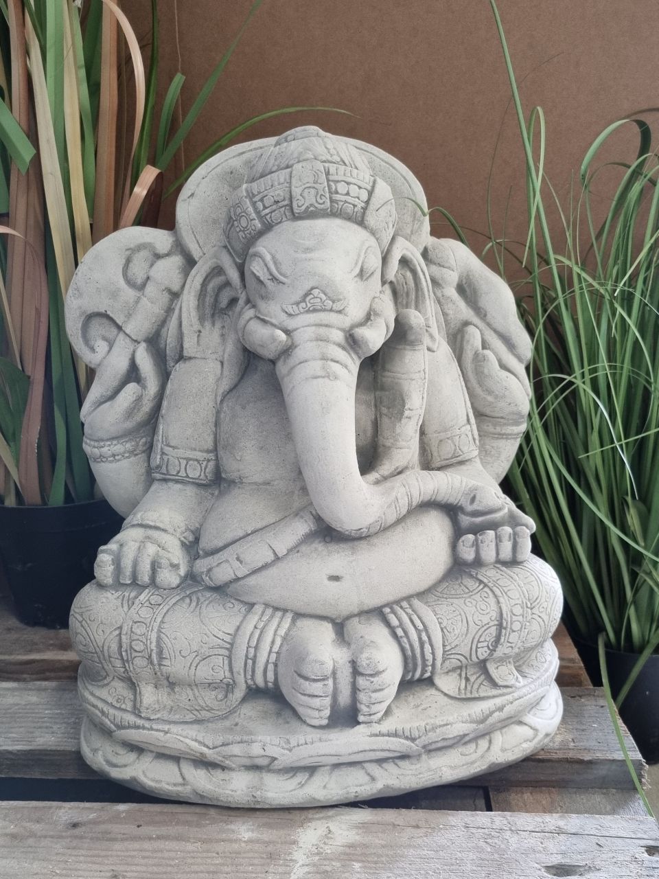 Gartenfigur „Ganesha“, antik grau