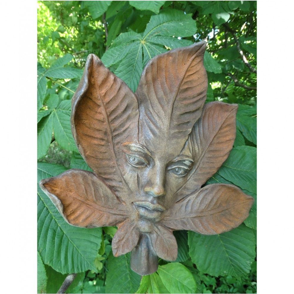 Gartenfigur Blatt „KASTANIE“, Steinguss, Rosteffekt – Original von Vidroflor