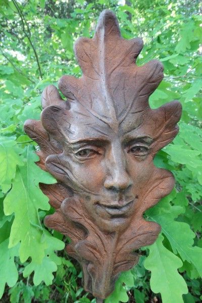 Gartenfigur Blatt „EICHE“, Steinguss, Rosteffekt – Original von Vidroflor