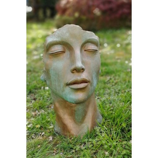 Gartenfigur Gesicht „FRAU“, Steinguss, Kupfereffekt, klein – Original von Vid…