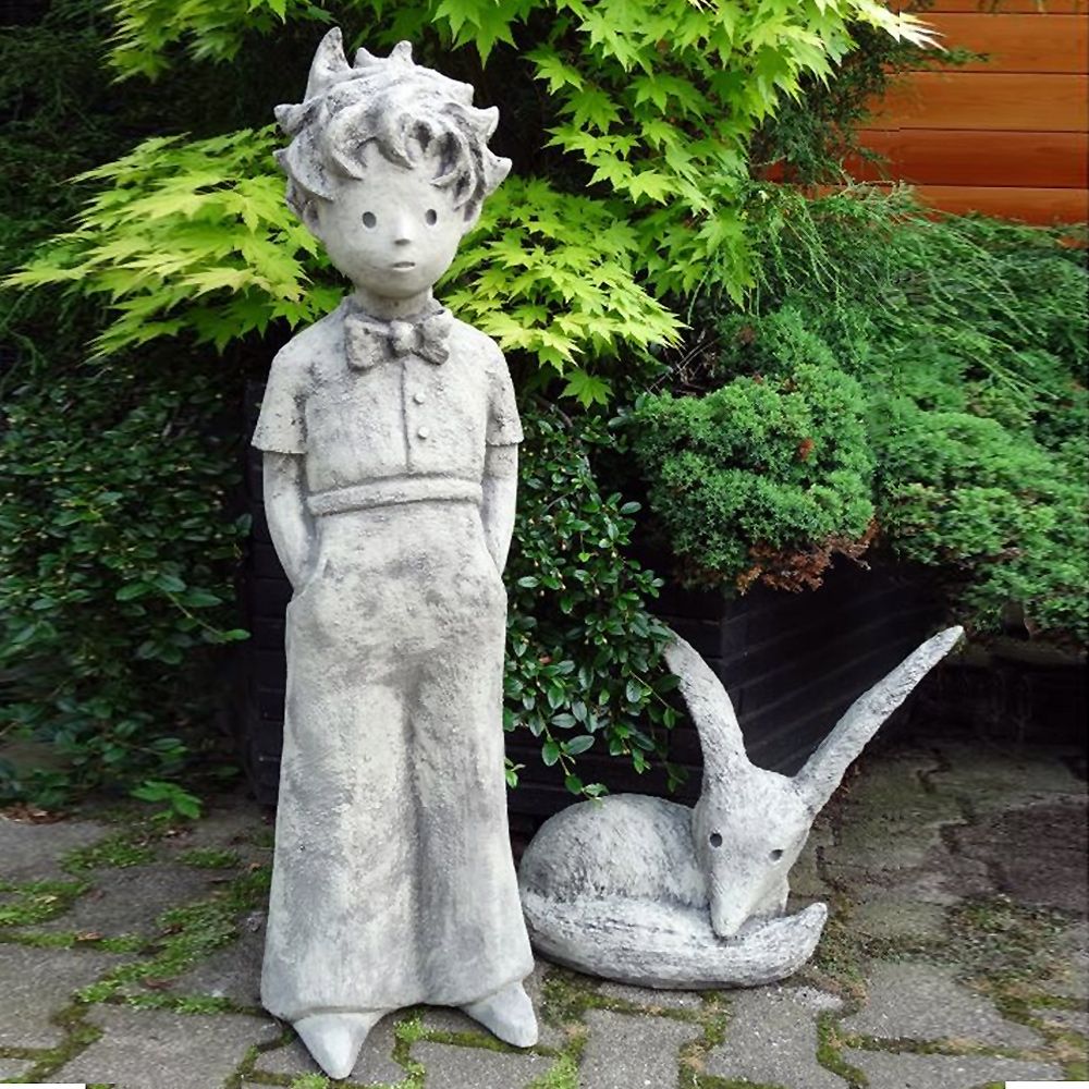 Gartenfigur „Der kleine Prinz“ mit Fuchs im Set – Original von Vidroflor