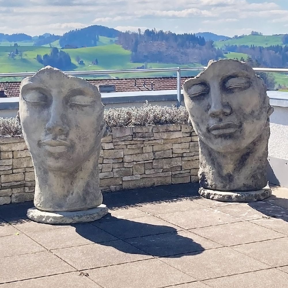 Gartenfigur Gesicht „Mann“ und „Frau“ im Set ,Antik, inkl. Platte zur Montage…