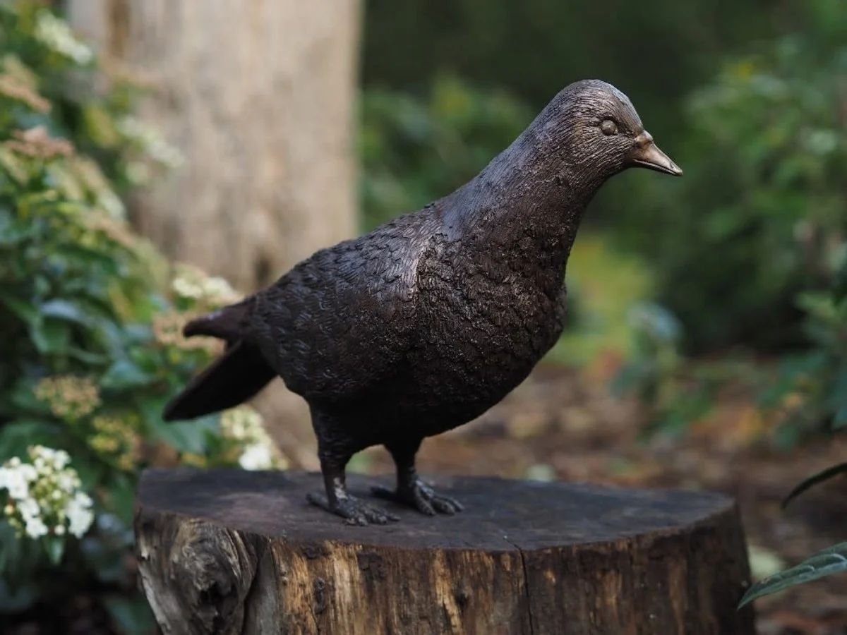 Bronzefigur Taube kopf nach oben