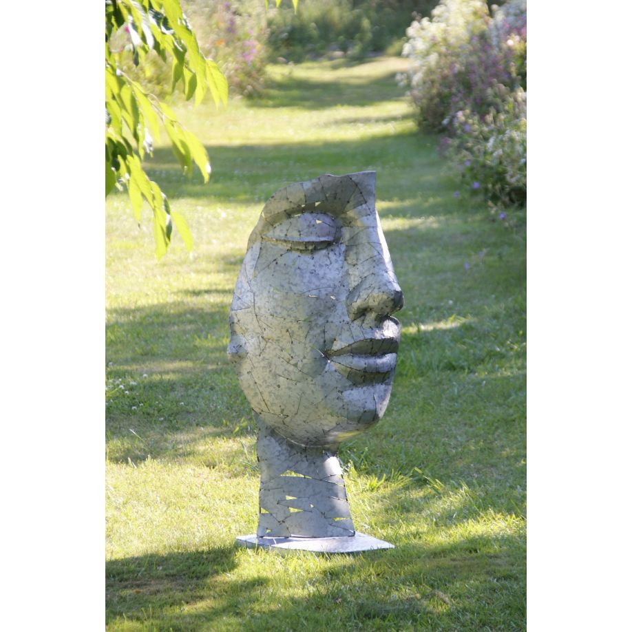 Gartenfigur Gesicht Metall, halb, silber – Original von Vidroflor