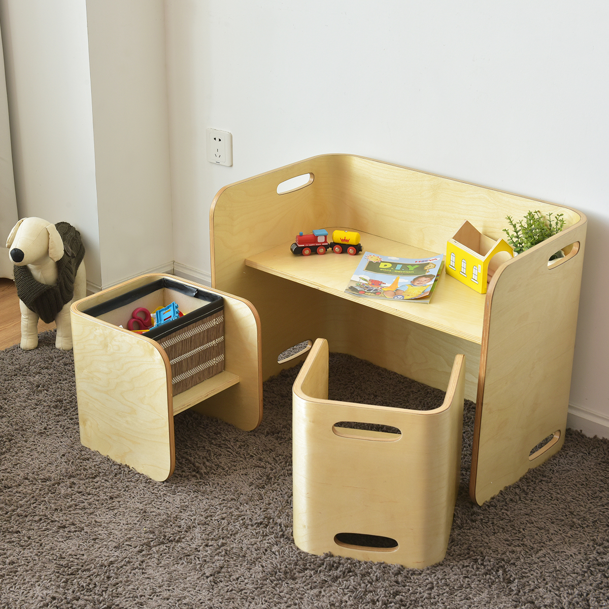 3 tlg. Kindertisch Stühle Set Kindersitzgrupppe Holz Kindermöbel Lerntisch Natur