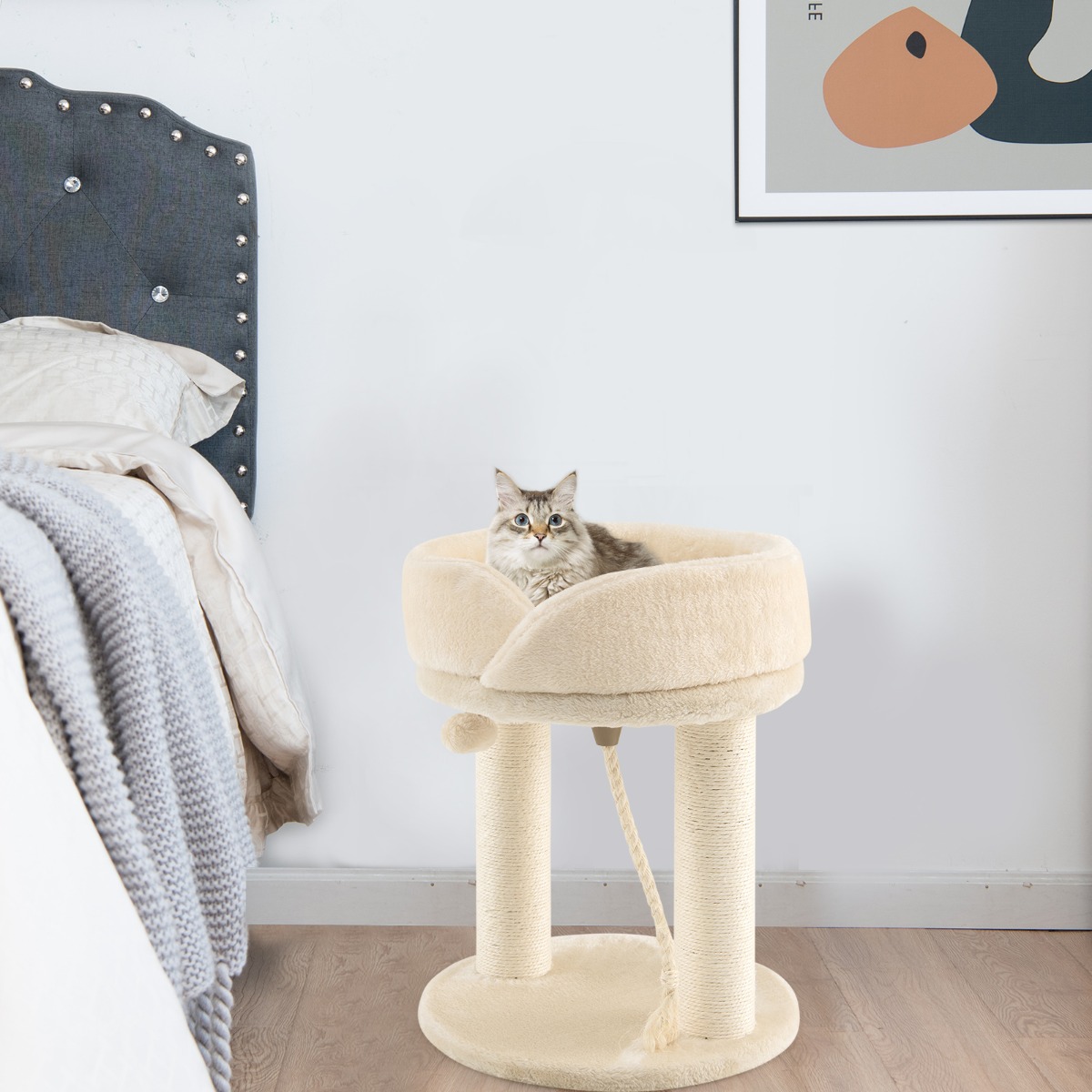 Katzenbaum Katzenkratzbaum mit Weicher Sitzfläche Sisalturm für Katzen Beige