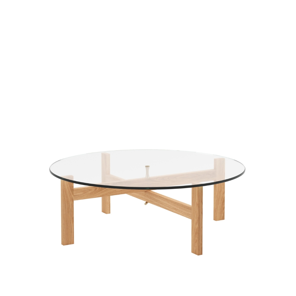 MOEBE – Round Coffee Table – runder Couchtisch aus Eichenholz und Glas