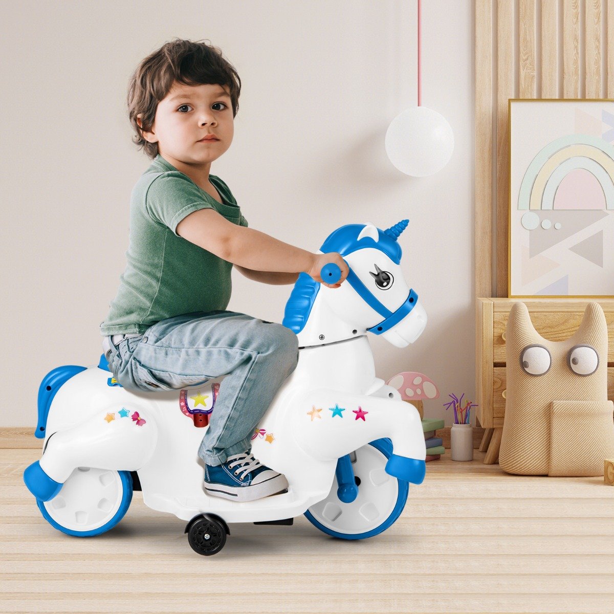 Kinder Elektro Motorrad mit Musik & LED & Stützrädern Elektromotorrad für Kinder ab 3 Jahren Blau