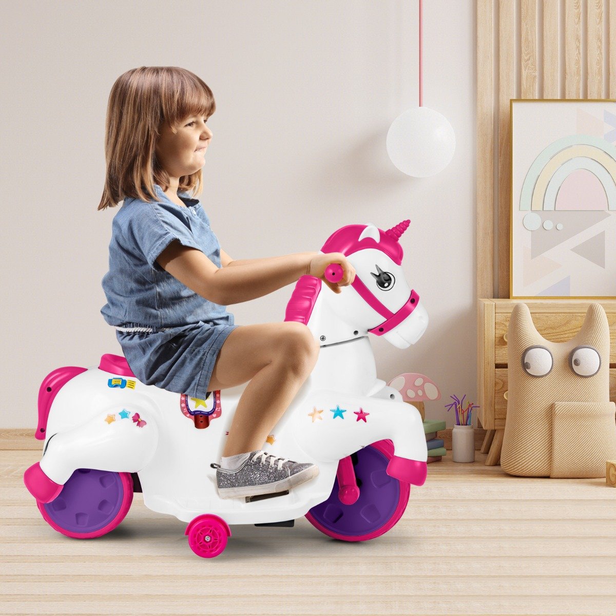 Kinder Elektro Motorrad mit Musik & LED & Stützrädern Elektromotorrad für Kinder ab 3 Jahren Rosa