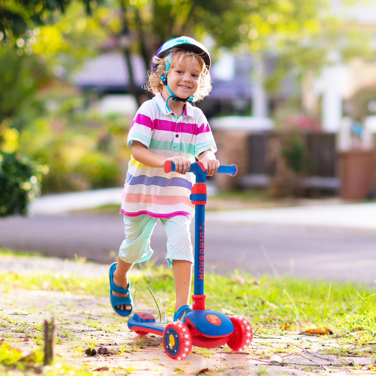 Klappbarer Kinder Roller mit PU LED Rädern & Hinterbremse Höhenverstellbarer Scooter Blau