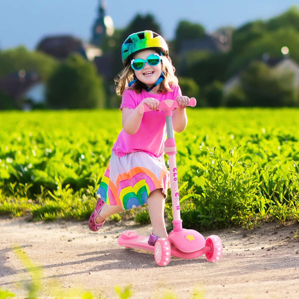 Klappbarer Kinder Roller mit PU LED Rädern & Hinterbremse Höhenverstellbarer Scooter Rosa